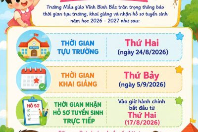 TRƯỜNG MẪU GIÁO VĨNH BÌNH BẮC THÔNG BÁO THỜI GIAN TỰU TRƯỜNG NĂM HỌC 2026-2027